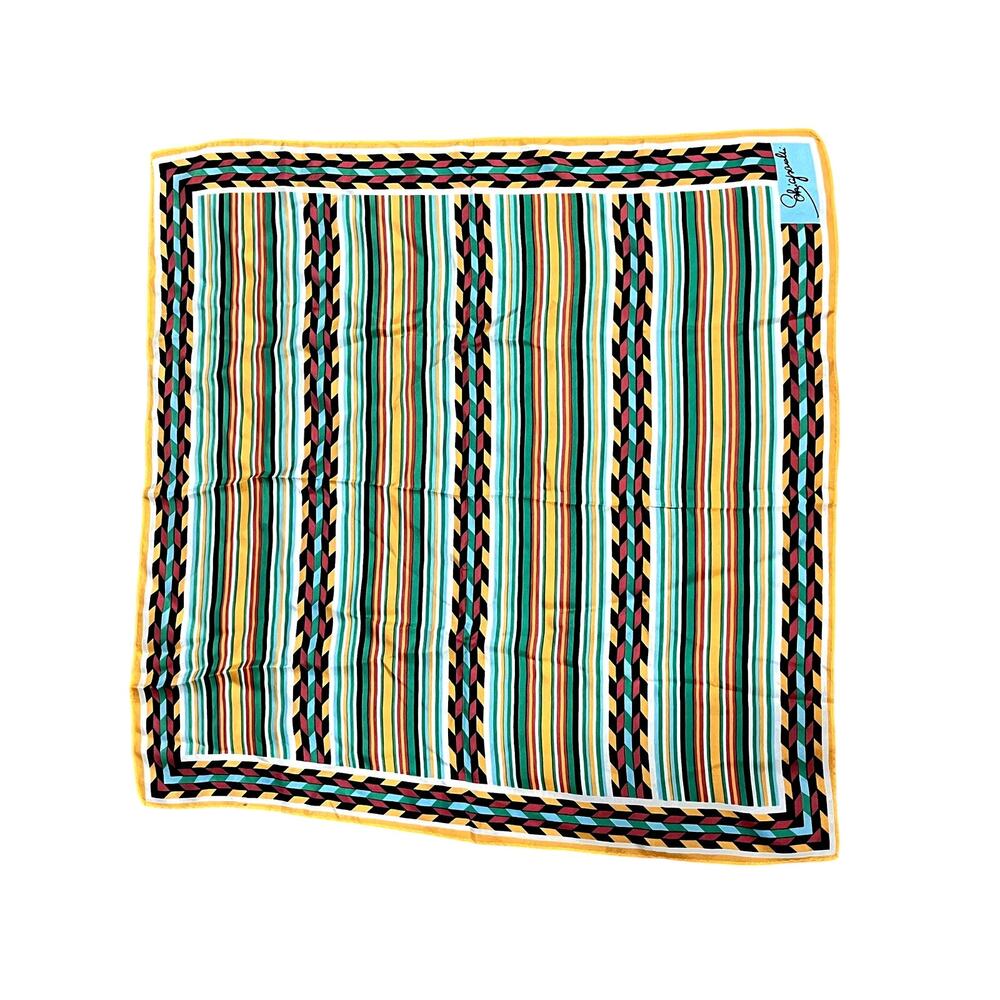 Vintage Schiaparelli Silk Scarf Geometric Stripe Orange Red Green Blue White